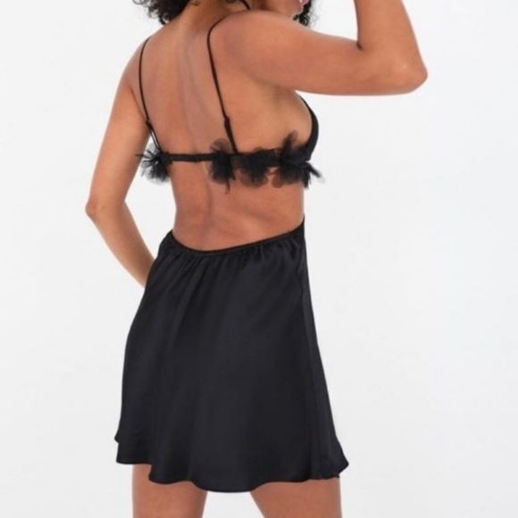 New!For Love and Lemons Satin Cutout Tulle Trim Slip Dress - Picture 5 of 15